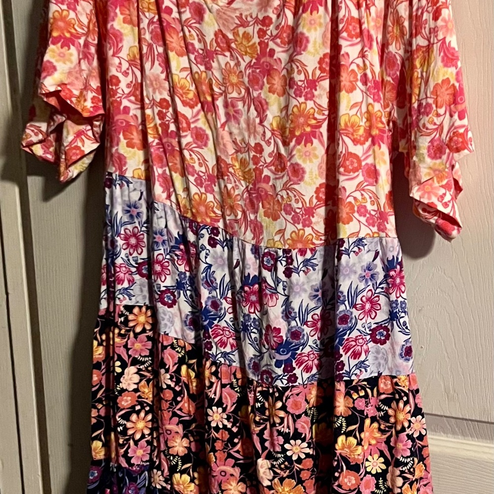 Boho Floral Tiered Maxi Dress - Pink Multi